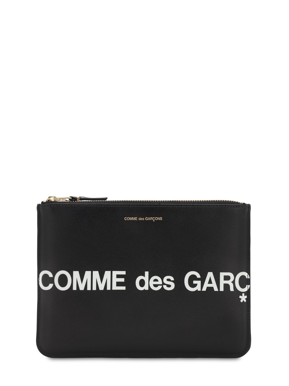 Comme Des Garçons Maxi Logo Leather Pouch In Black