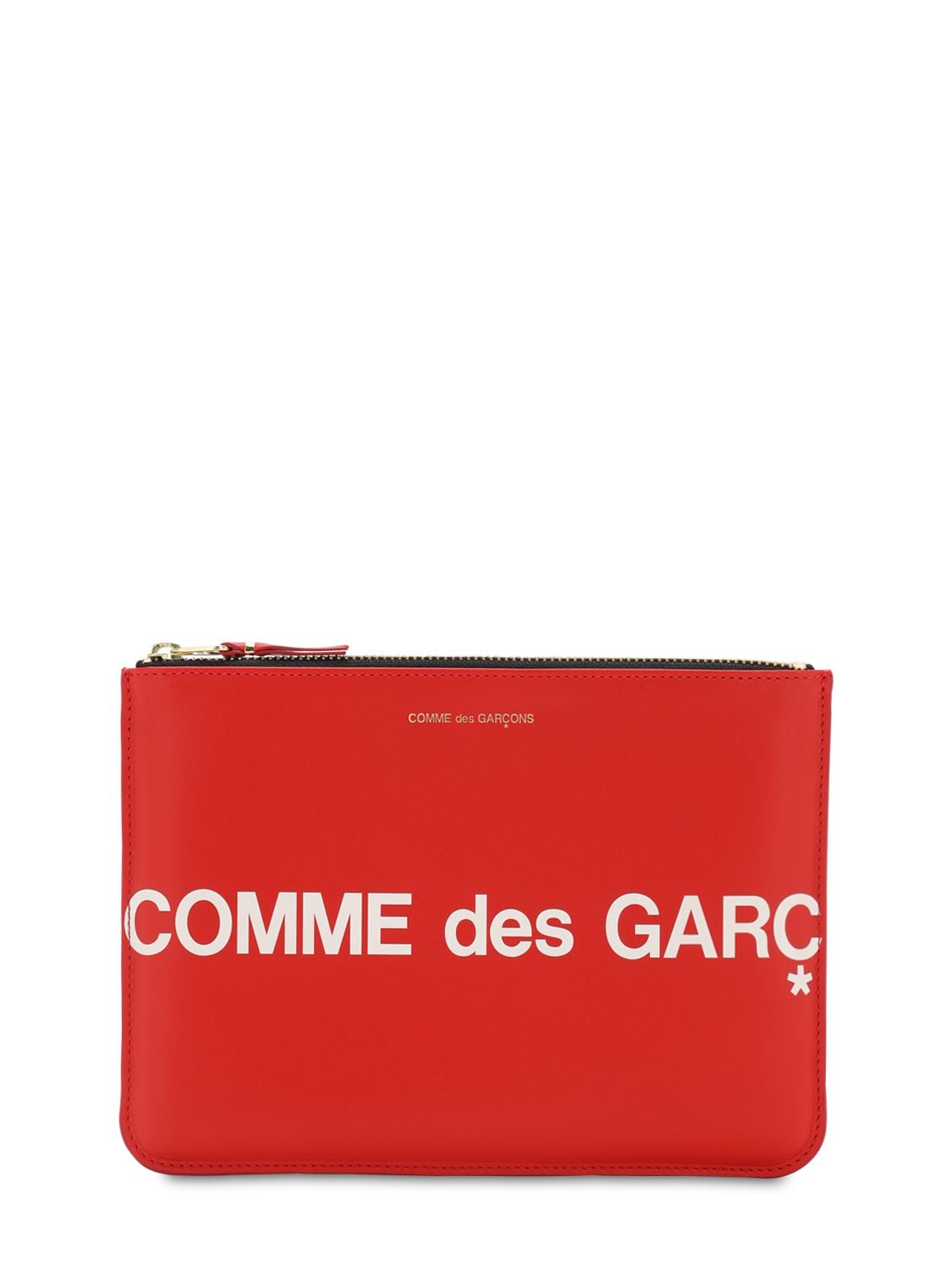 Comme Des Garçons Maxi Logo Leather Pouch In Red