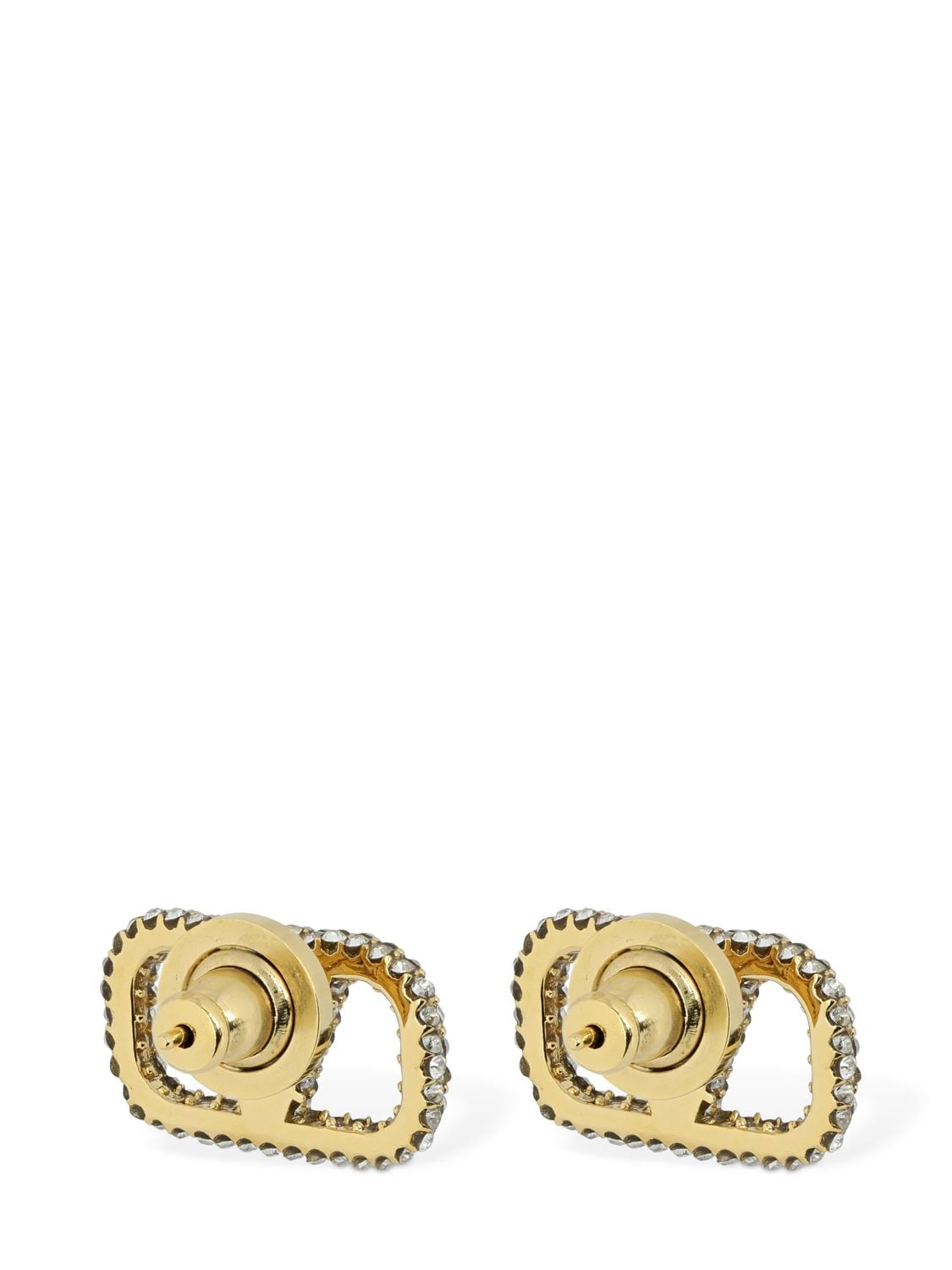 V Logo Crystal Stud Earrings in Gold - Valentino
