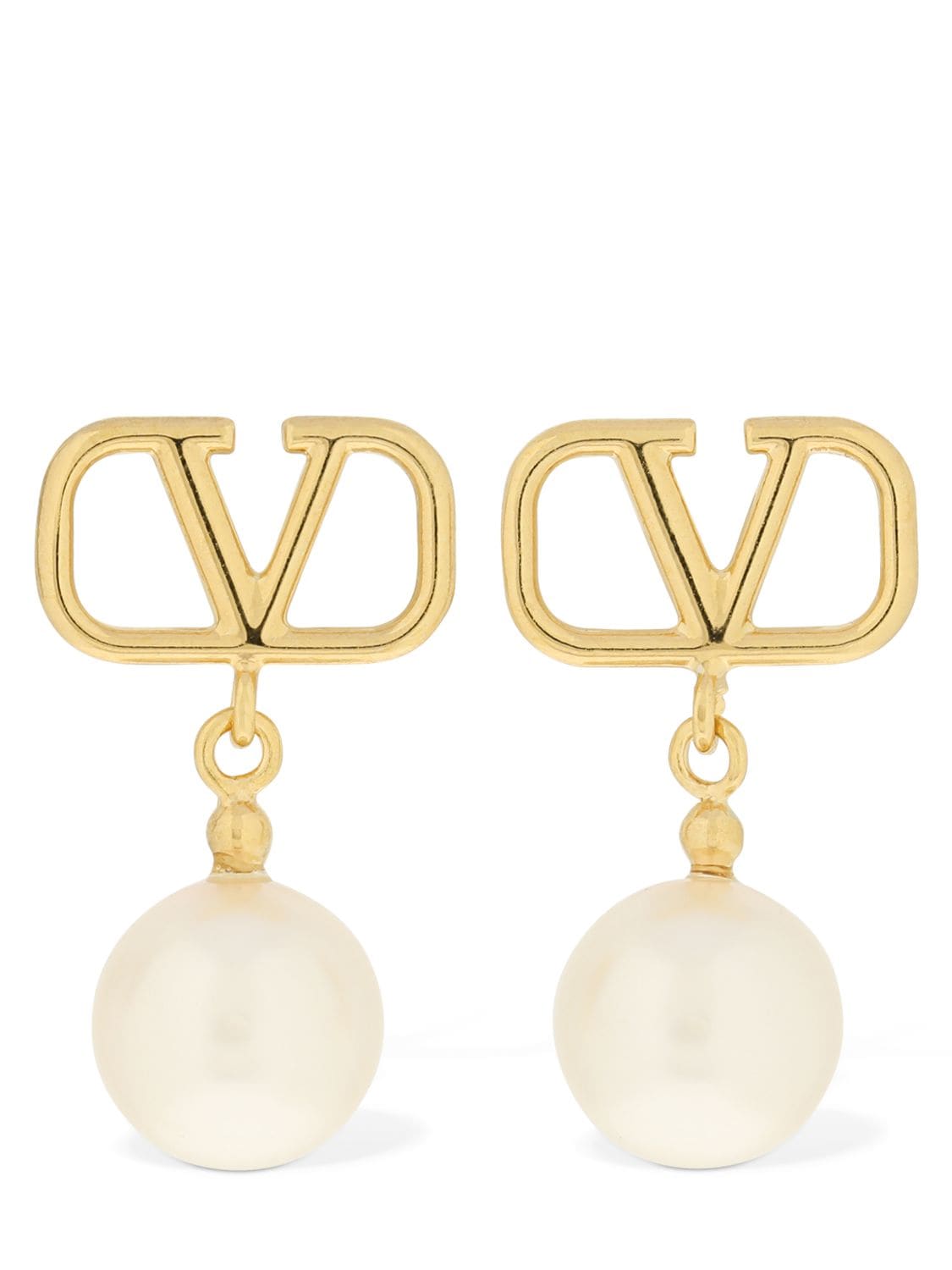 Image of V Logo & Faux Pearl Drop Earrings