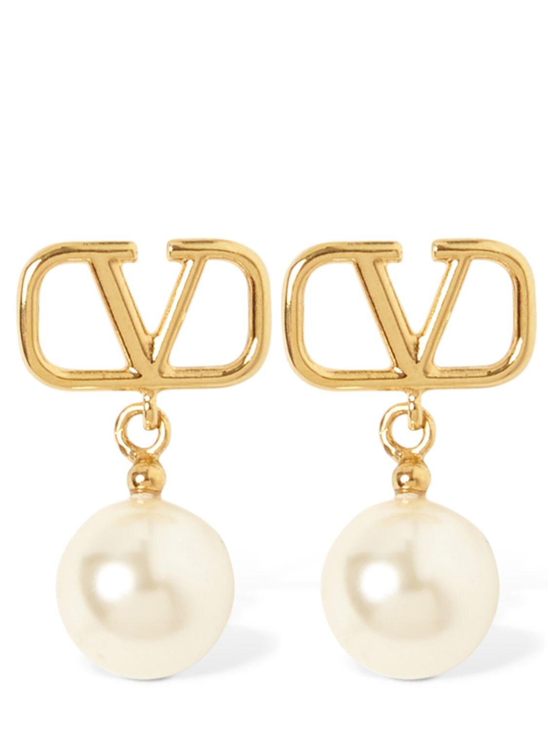 Valentino Garavani V Logo & Faux Pearl Drop Earrings In Gold,white