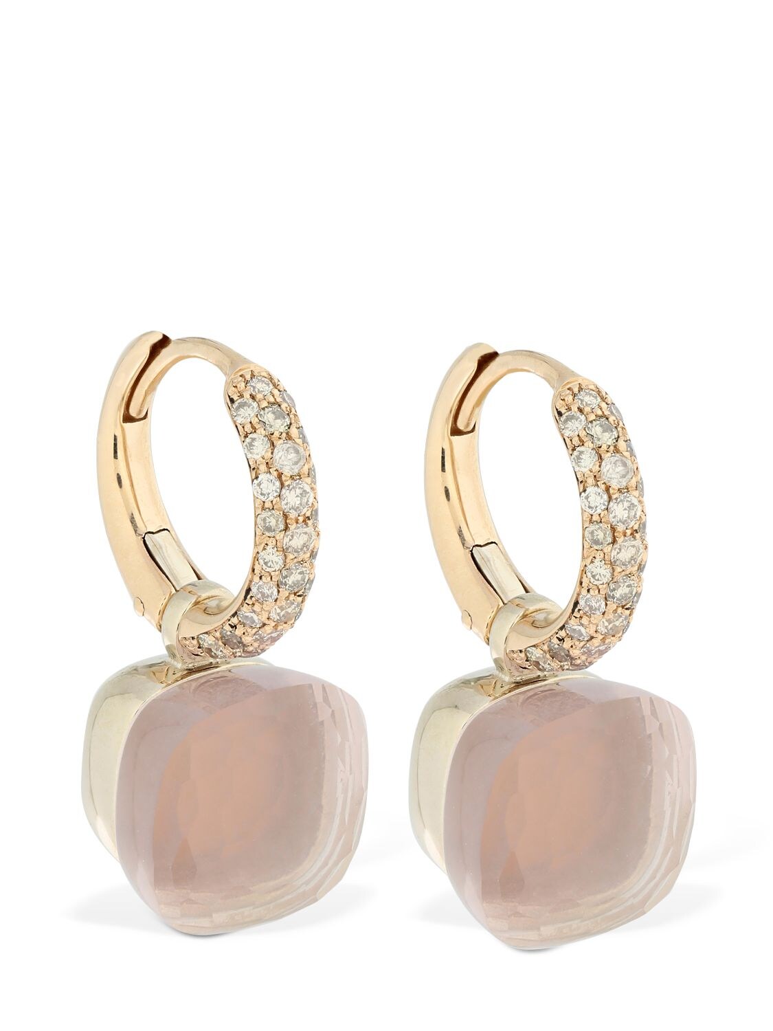Pomellato Nudo 18kt Earrings W/ Quartz & Diamond In Gold,pink