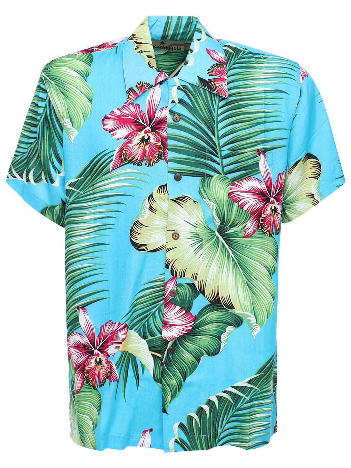 Karmakula Manoa Turquoise Printed Hawaiian Shirt In Blue,multi