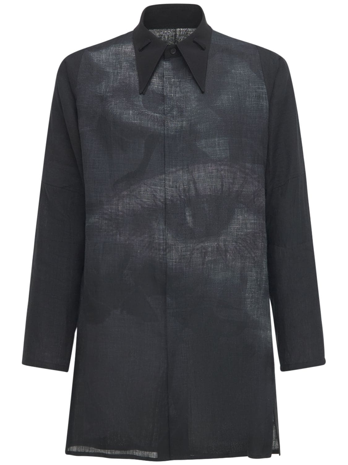 Yohji Yamamoto 印花长款亚麻衬衫 In Black