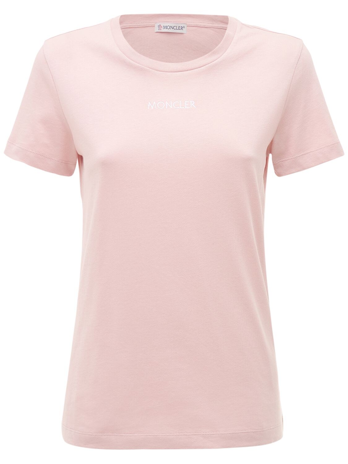 Moncler Logo Cotton Jersey T-shirt In Pink