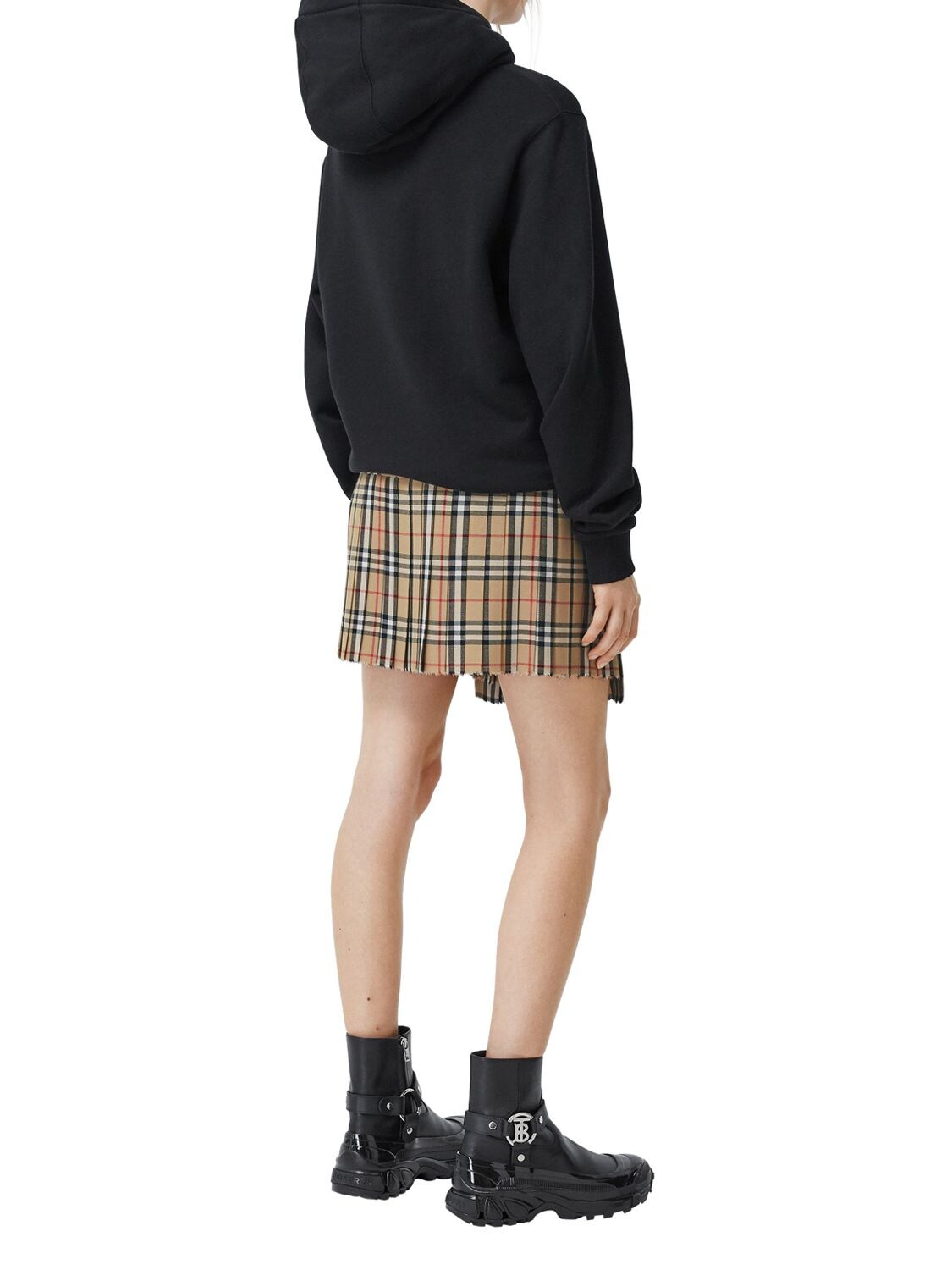 Shop Burberry Zoe Wool Printed Check Mini Kilt Skirt In Archive Check