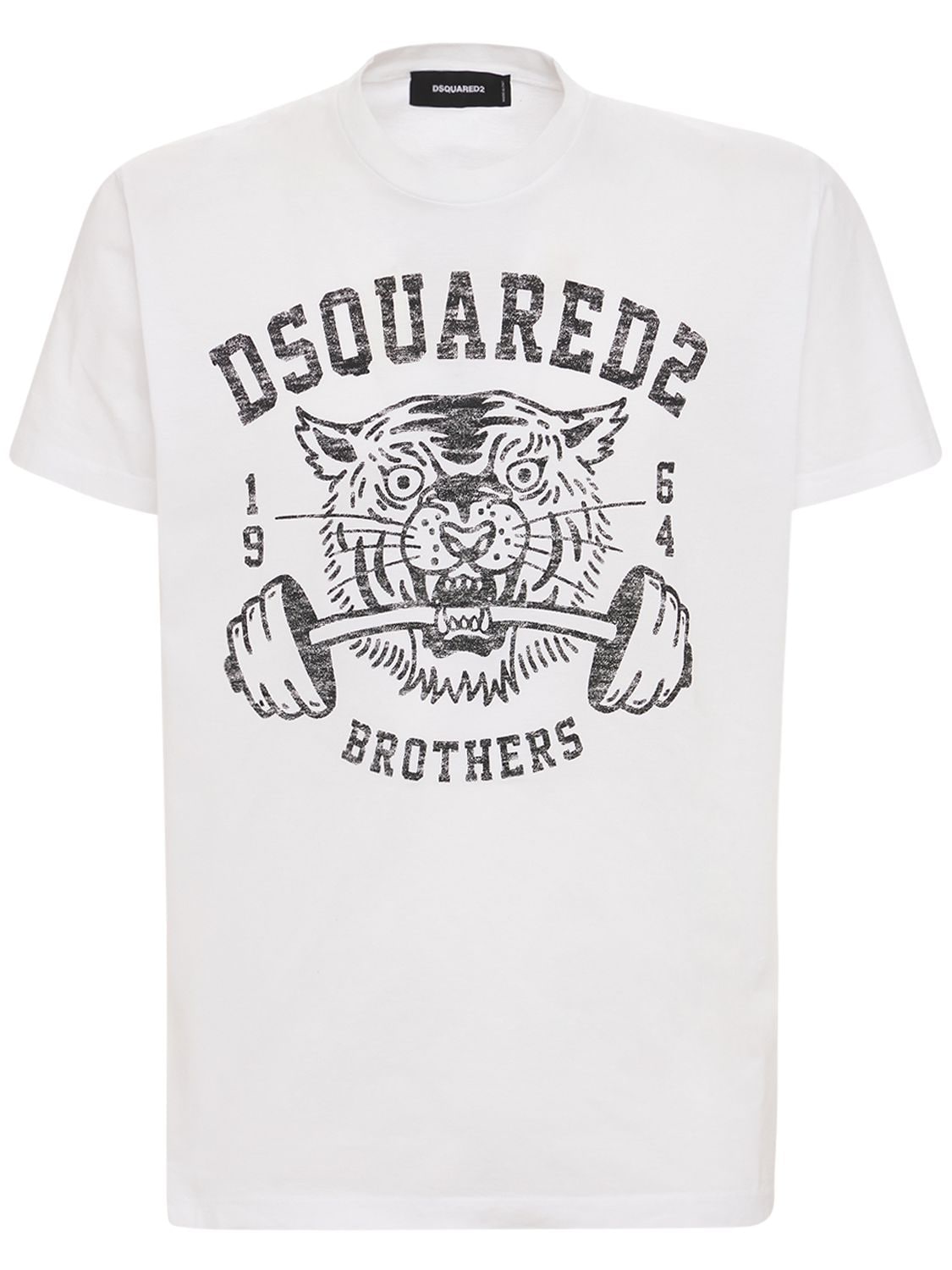 Dsquared2 Logo Tiger Print Cotton Jersey T-shirt In Optical White