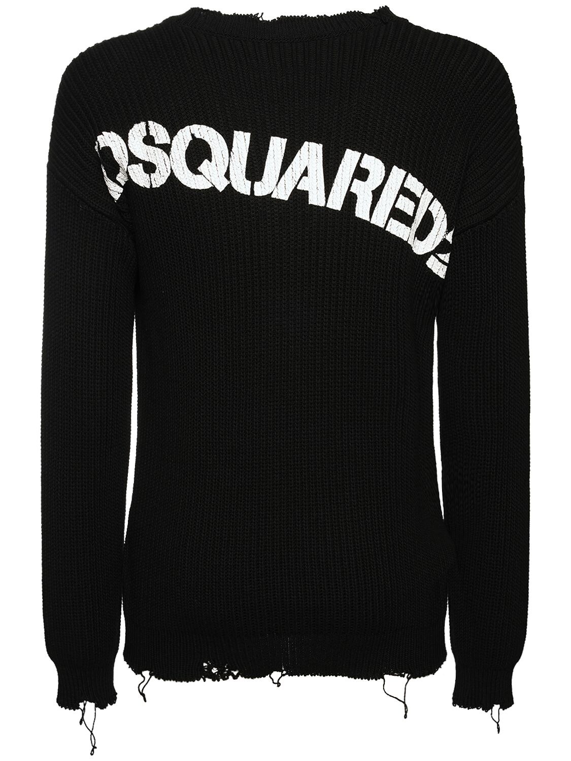 DSQUARED2 DESTROYED LOGO PRINT KNIT COTTON SWEATER,73I04Y048-OTAW0