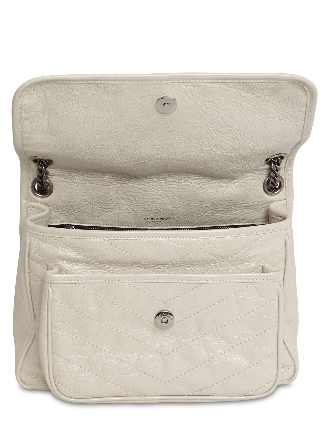 Shop Saint Laurent Medium Niki Vintage Leather Shoulder Bag In Blanc Vintage