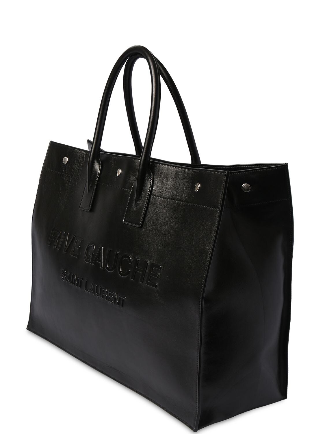 Shop Saint Laurent Large Rive Gauche Leather Tote Bag In Black