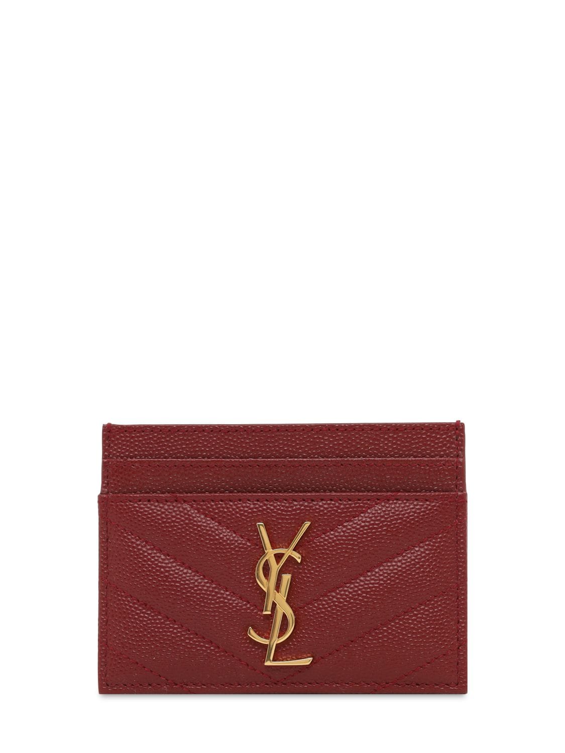 Saint Laurent Monogram Grained Leather Card Holder In Opyum Red