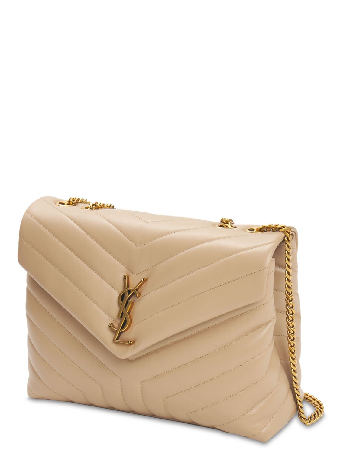 Shop Saint Laurent Medium Loulou Y-quilted Leather Bag In Dark Beige