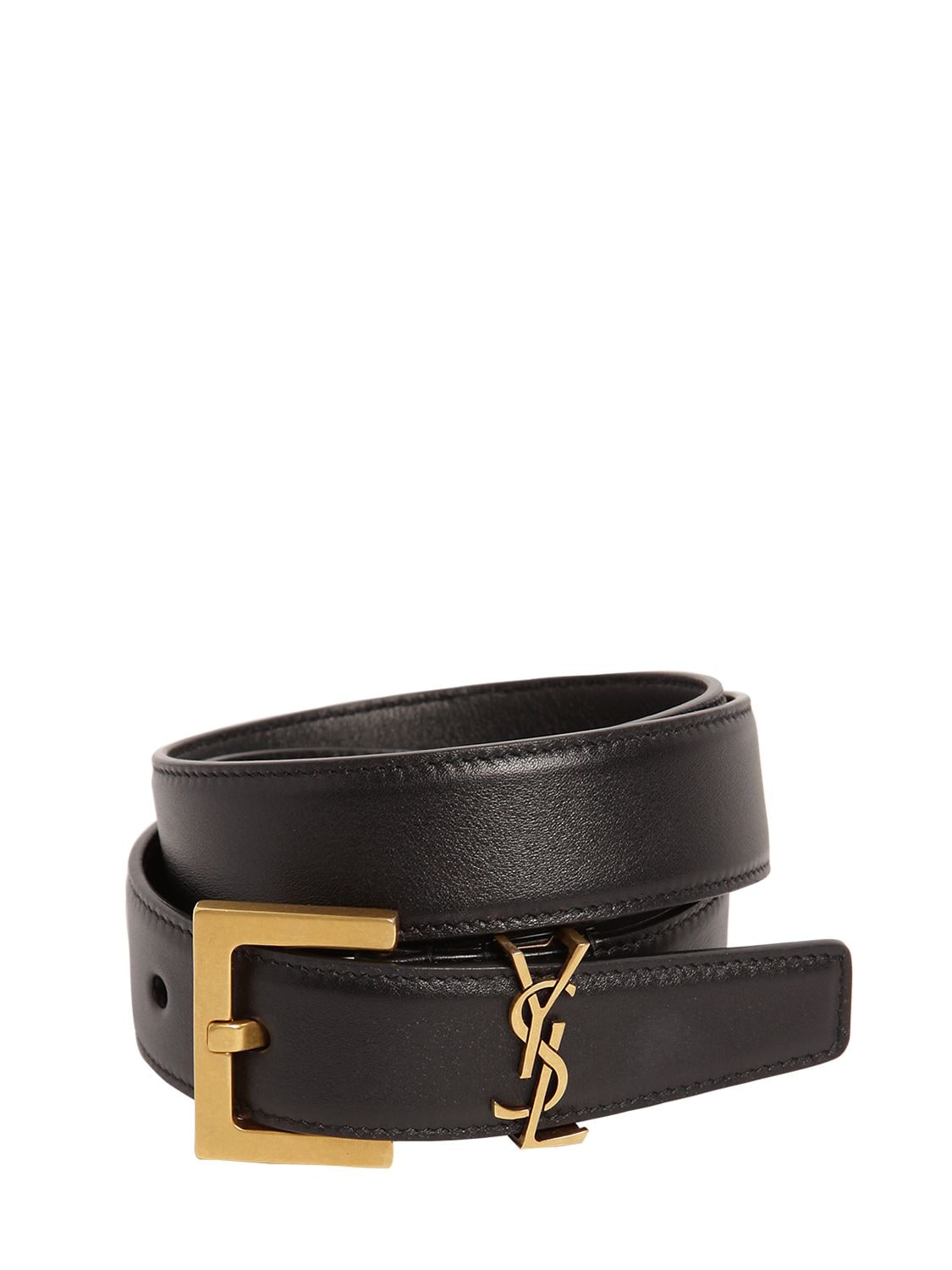 Saint Laurent 3cm Monogram Leather Belt In Black