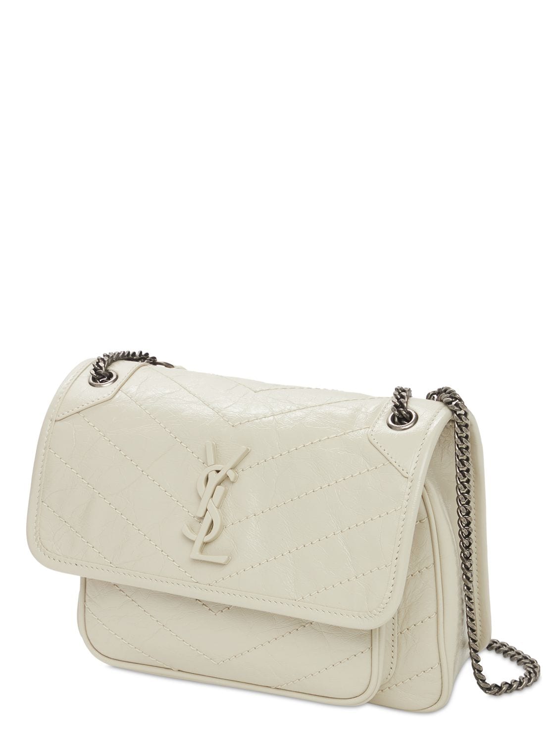 Shop Saint Laurent Baby Niki Vintage Leather Shoulder Bag In Crema Soft