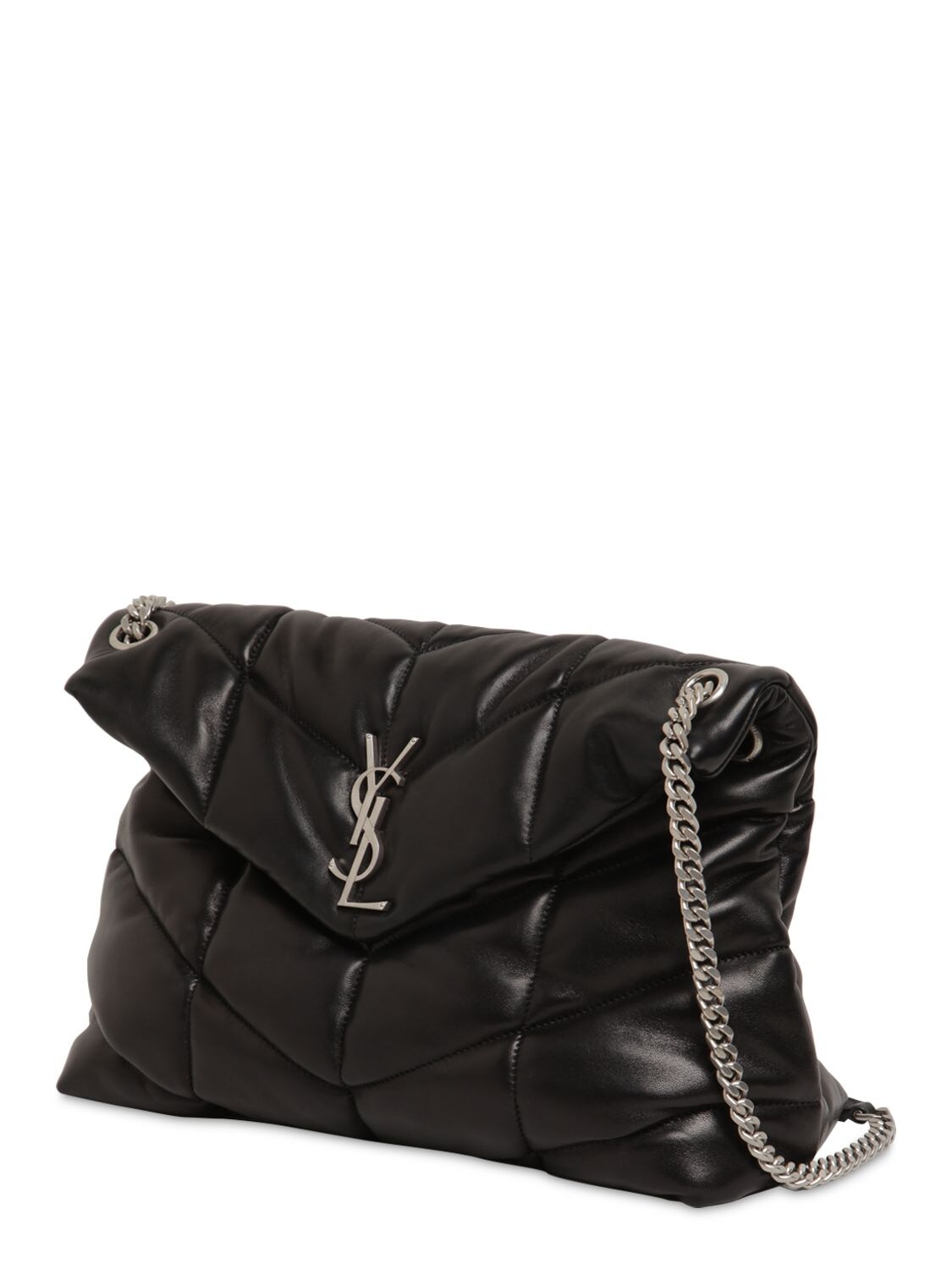 Shop Saint Laurent Small Puffer Leather Shoulder Bag In Black