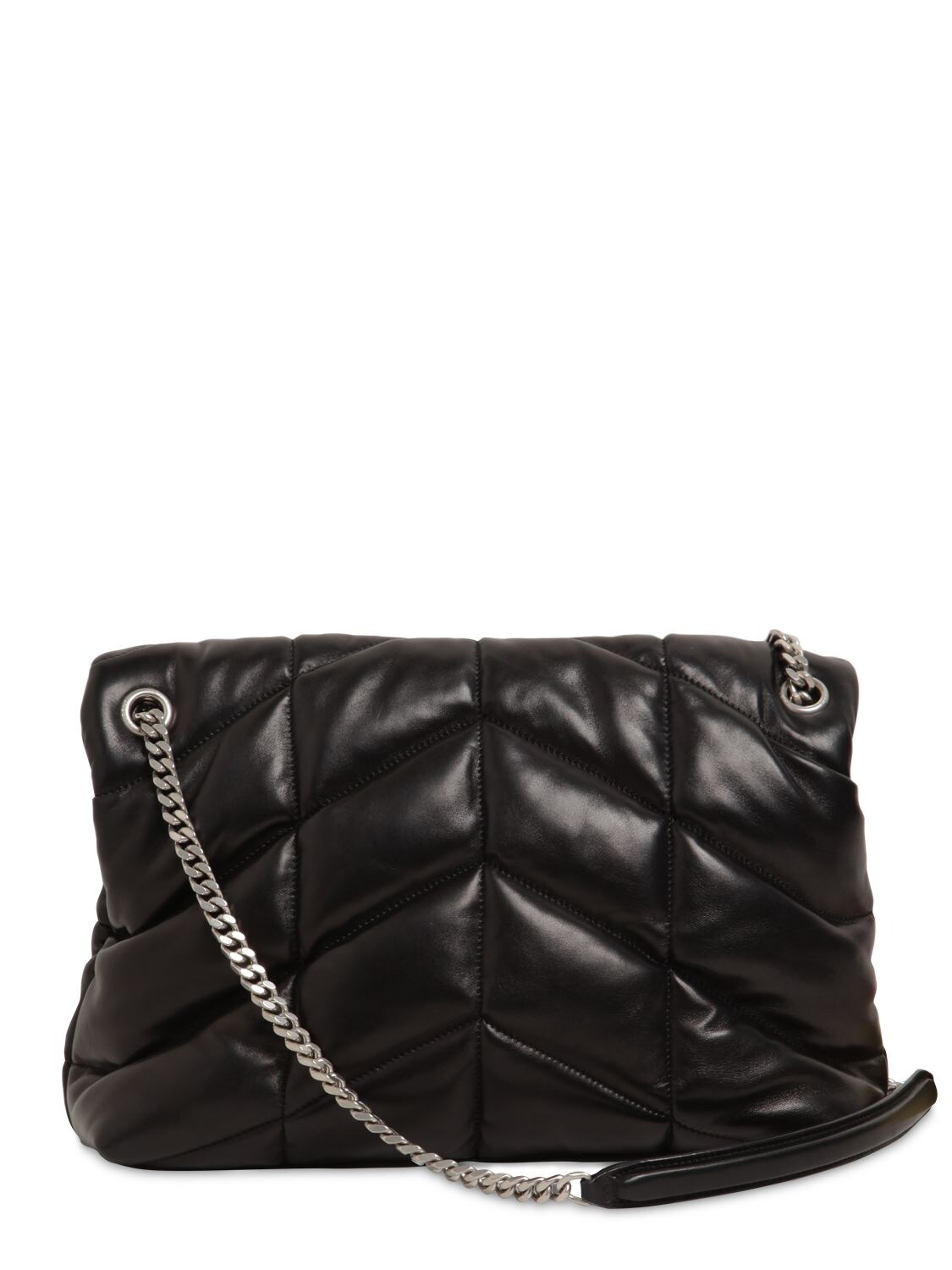 Shop Saint Laurent Small Puffer Leather Shoulder Bag In Black