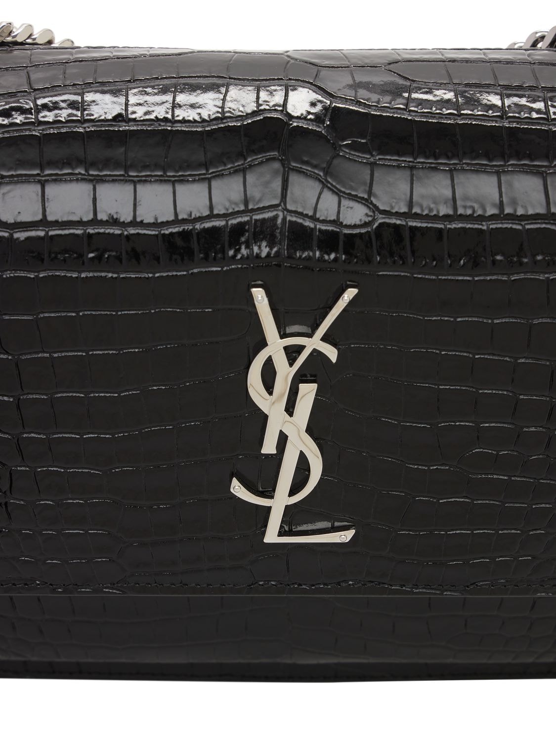Sunset Medium Monogram YSL Croc-Embossed Shoulder Bag