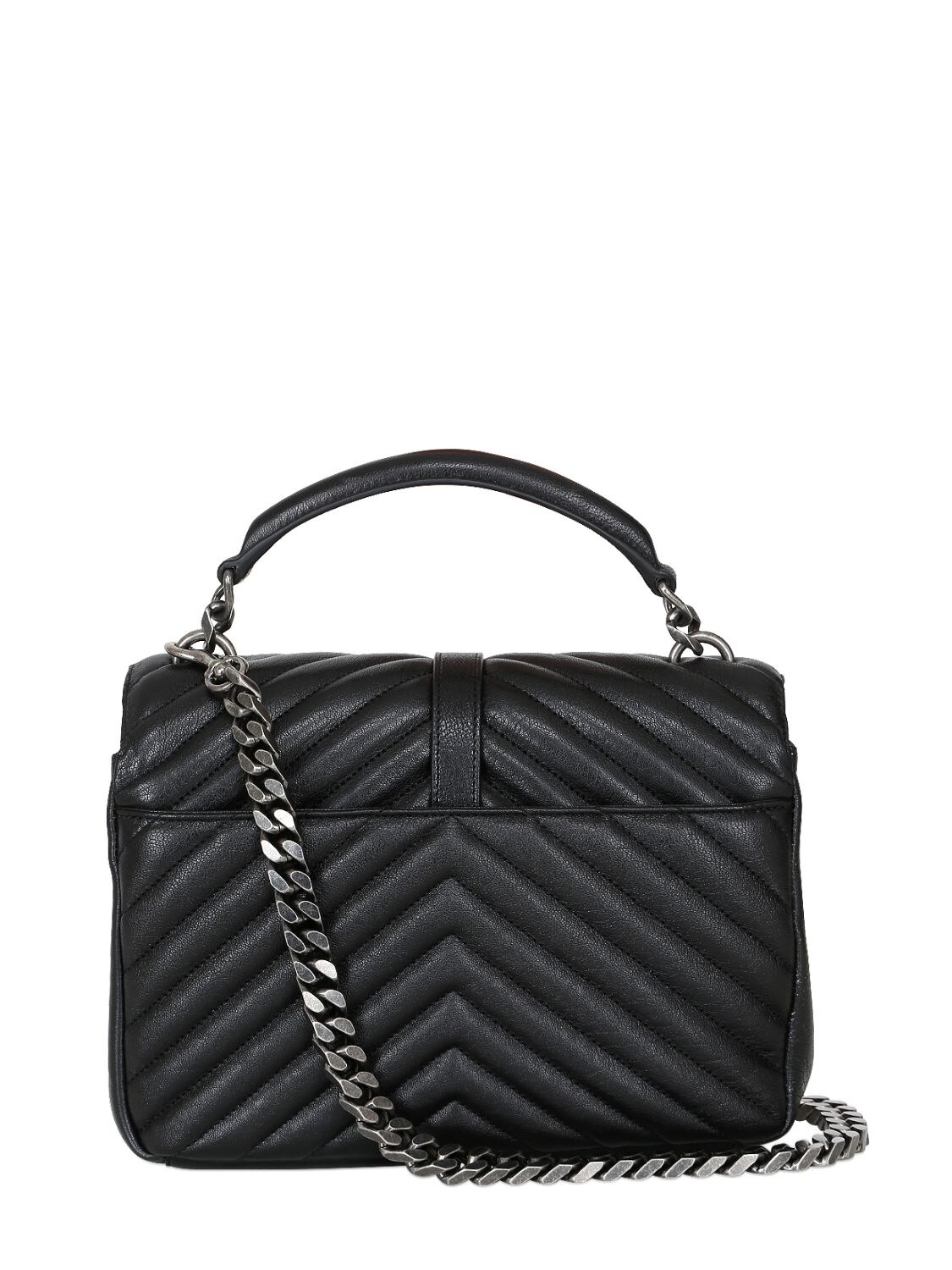 SAINT LAURENT College medium quilted textured-leather shoulder bag   Leather shoulder bag, Black designer bags, Ysl college bag medium