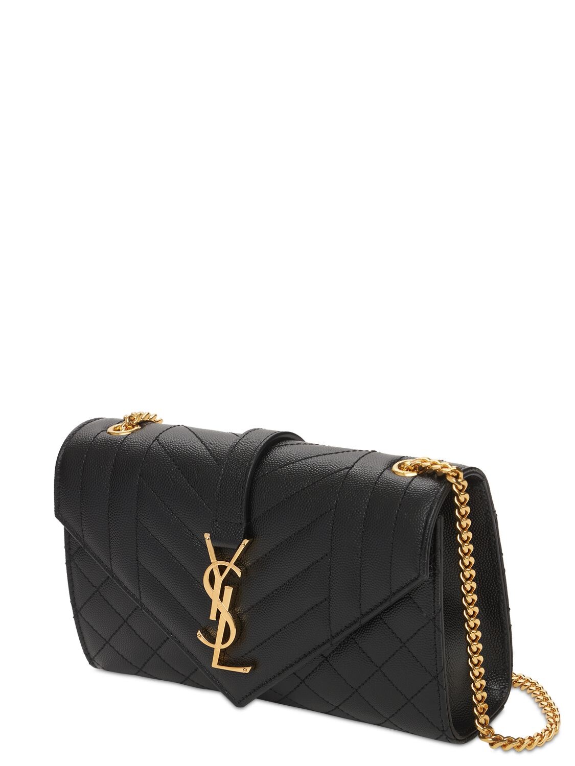 Shop Saint Laurent Small Envelope Quilted Grain Leather Bag In Nero,nero