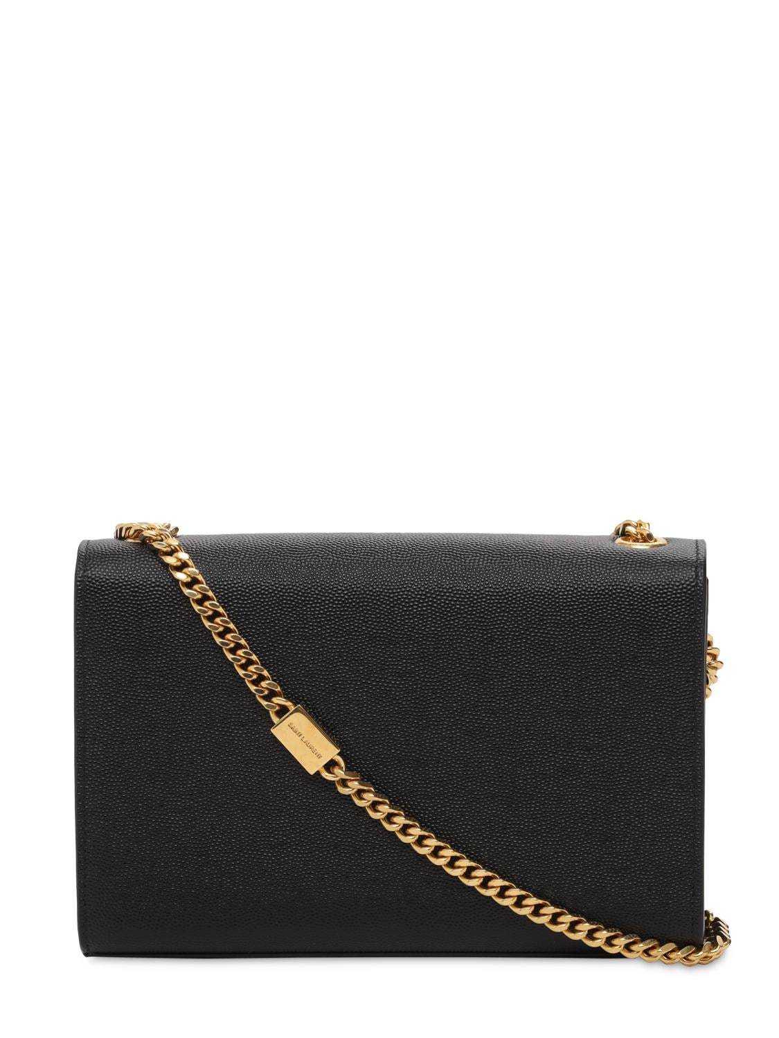 Shop Saint Laurent Medium Kate Grain Leather Shoulder Bag In Black