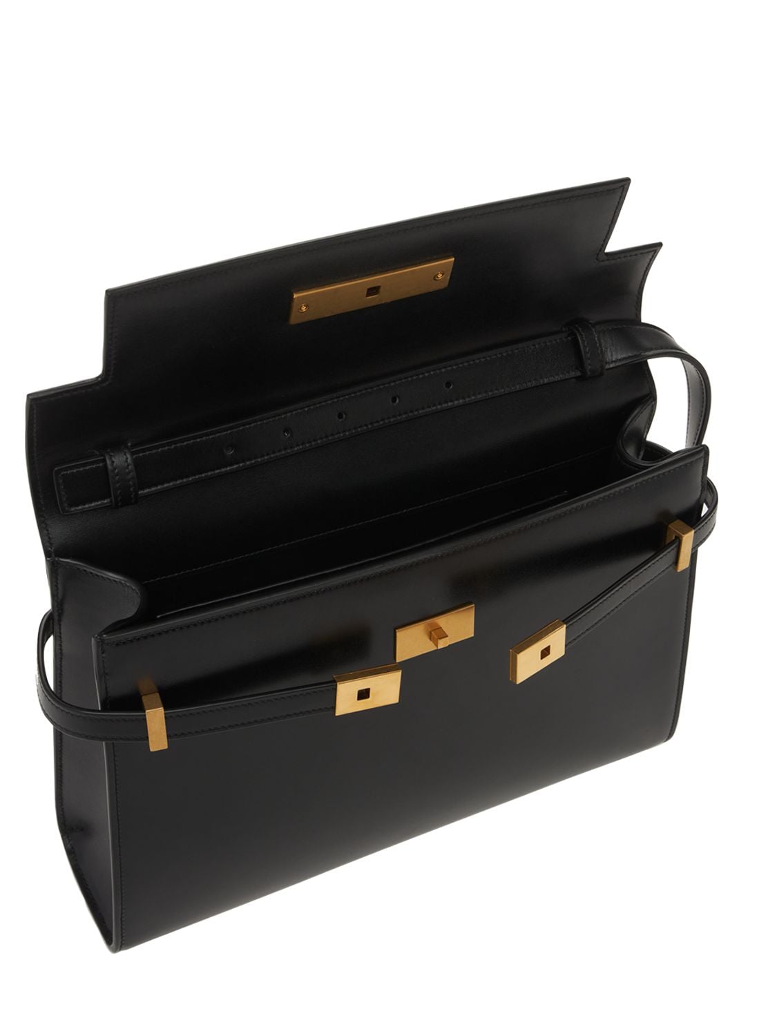 Shop Saint Laurent Manhattan Box Leather Shoulder Bag In Black
