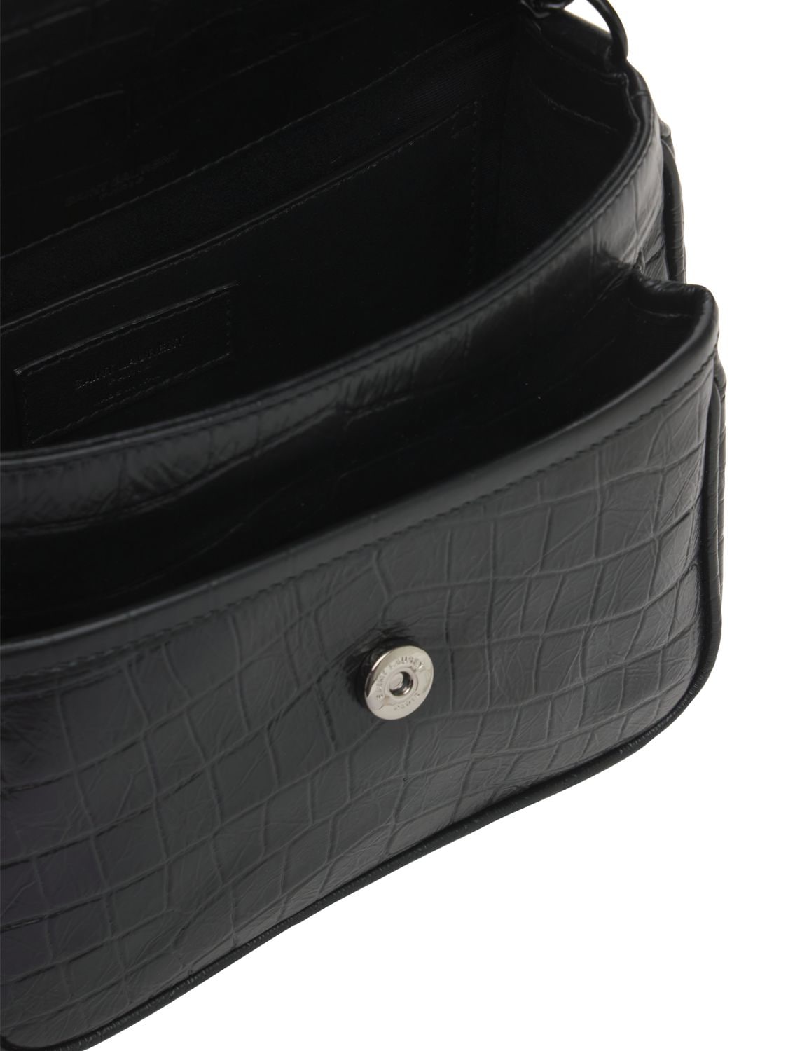 Shop Saint Laurent Baby Niki Croc Embossed Leather Bag In Black