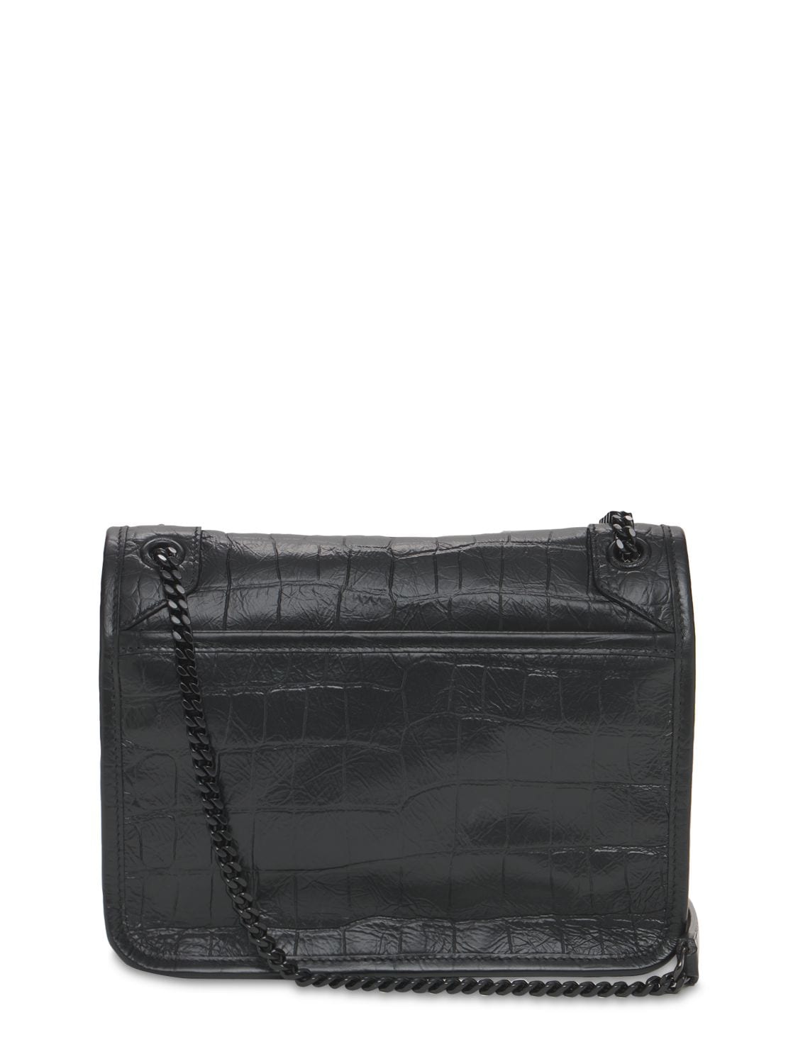 Shop Saint Laurent Baby Niki Croc Embossed Leather Bag In Black