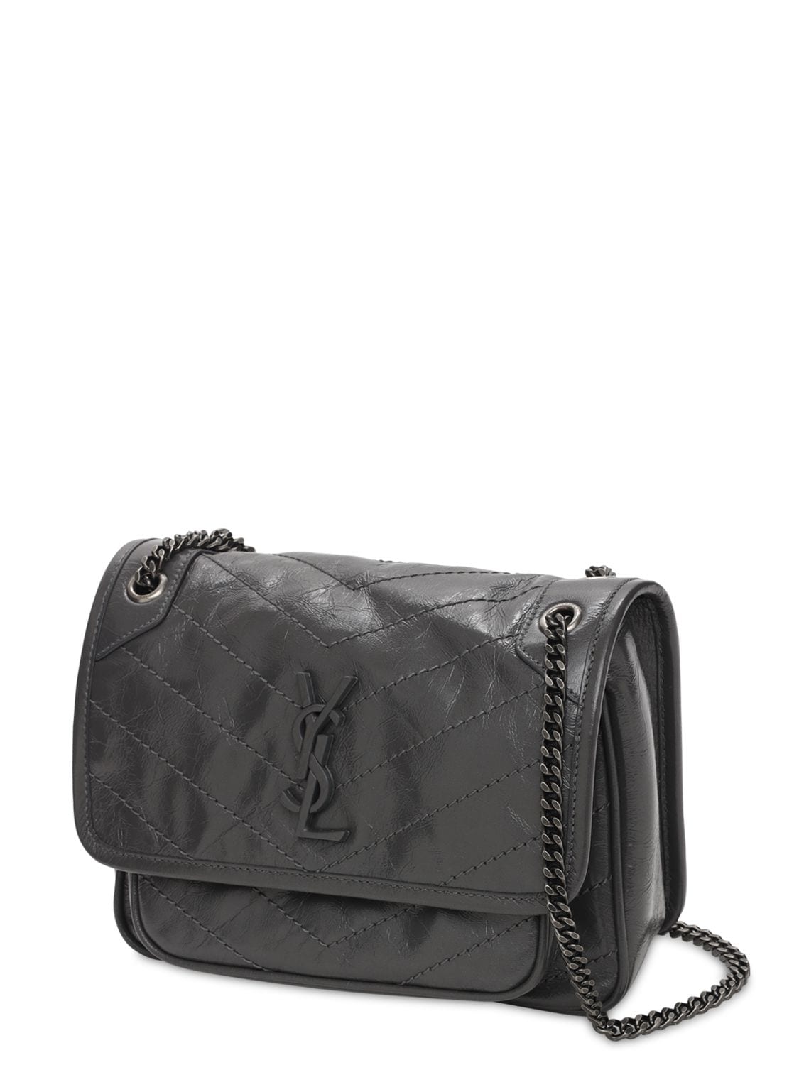 Shop Saint Laurent Baby Niki Vintage Leather Shoulder Bag In Storm