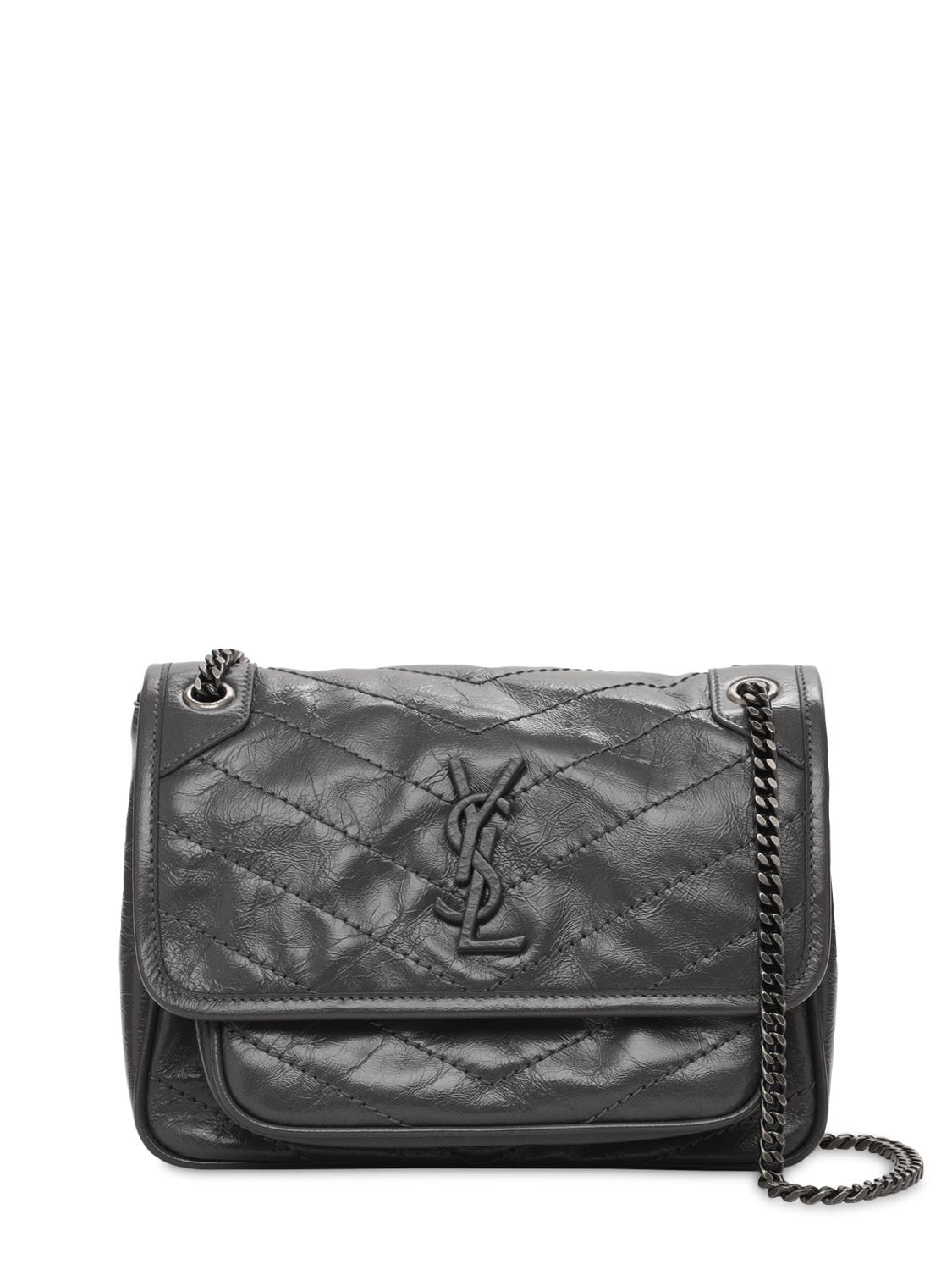 Saint Laurent Niki Monogram Crinkled Leather Bag In Storm