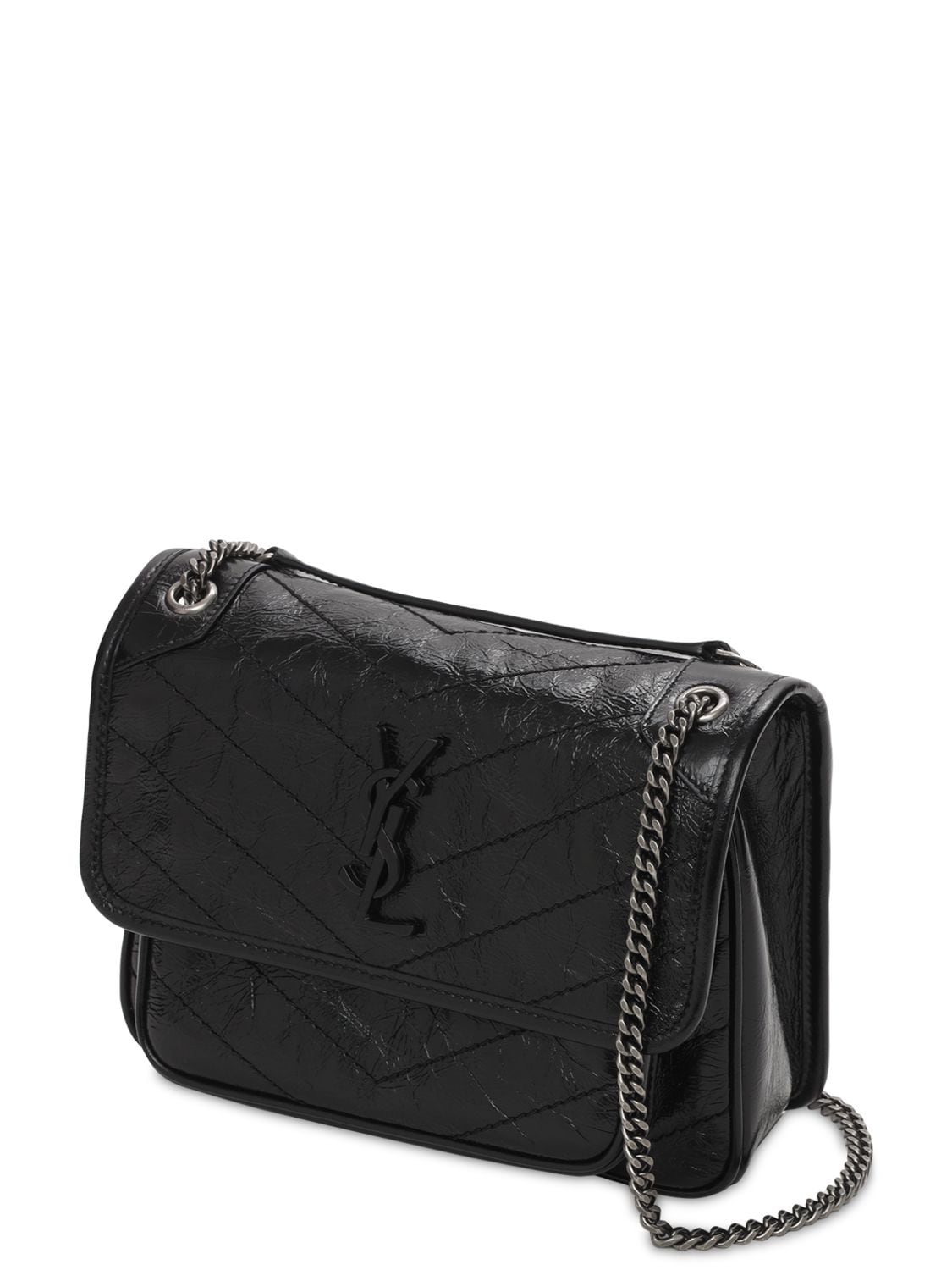 Shop Saint Laurent Baby Niki Vintage Leather Shoulder Bag In Black