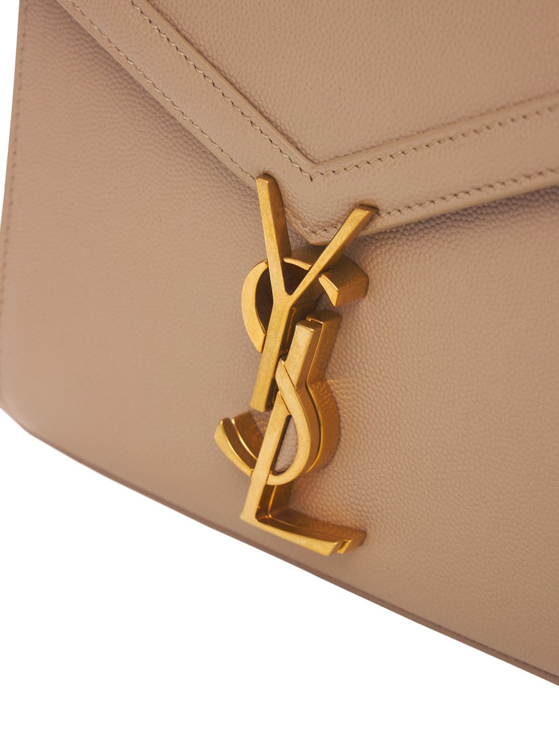 Shop Saint Laurent Mini Cassandra Leather Top Handle Bag In Dark Beige