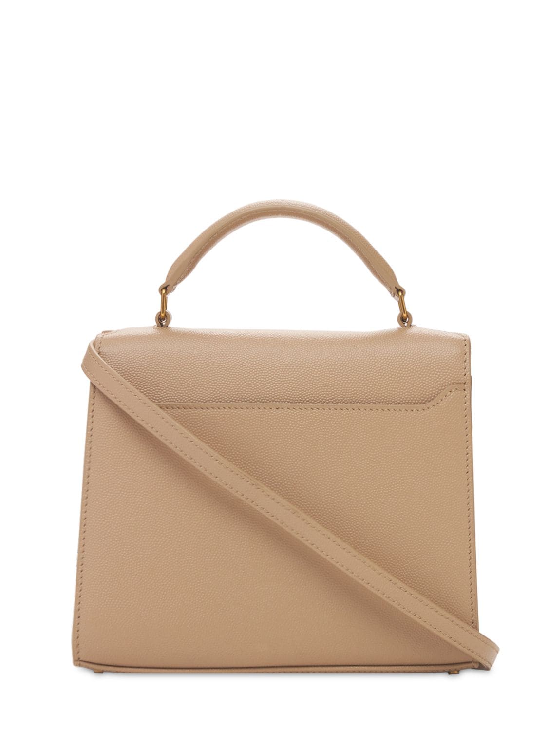 Shop Saint Laurent Mini Cassandra Leather Top Handle Bag In Dark Beige