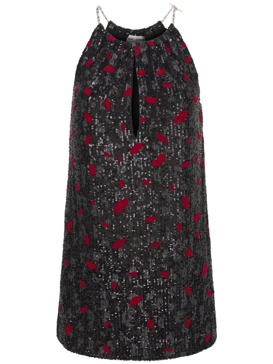 Saint Laurent Sequin Embroidered Jersey Mini Dress In Black,red