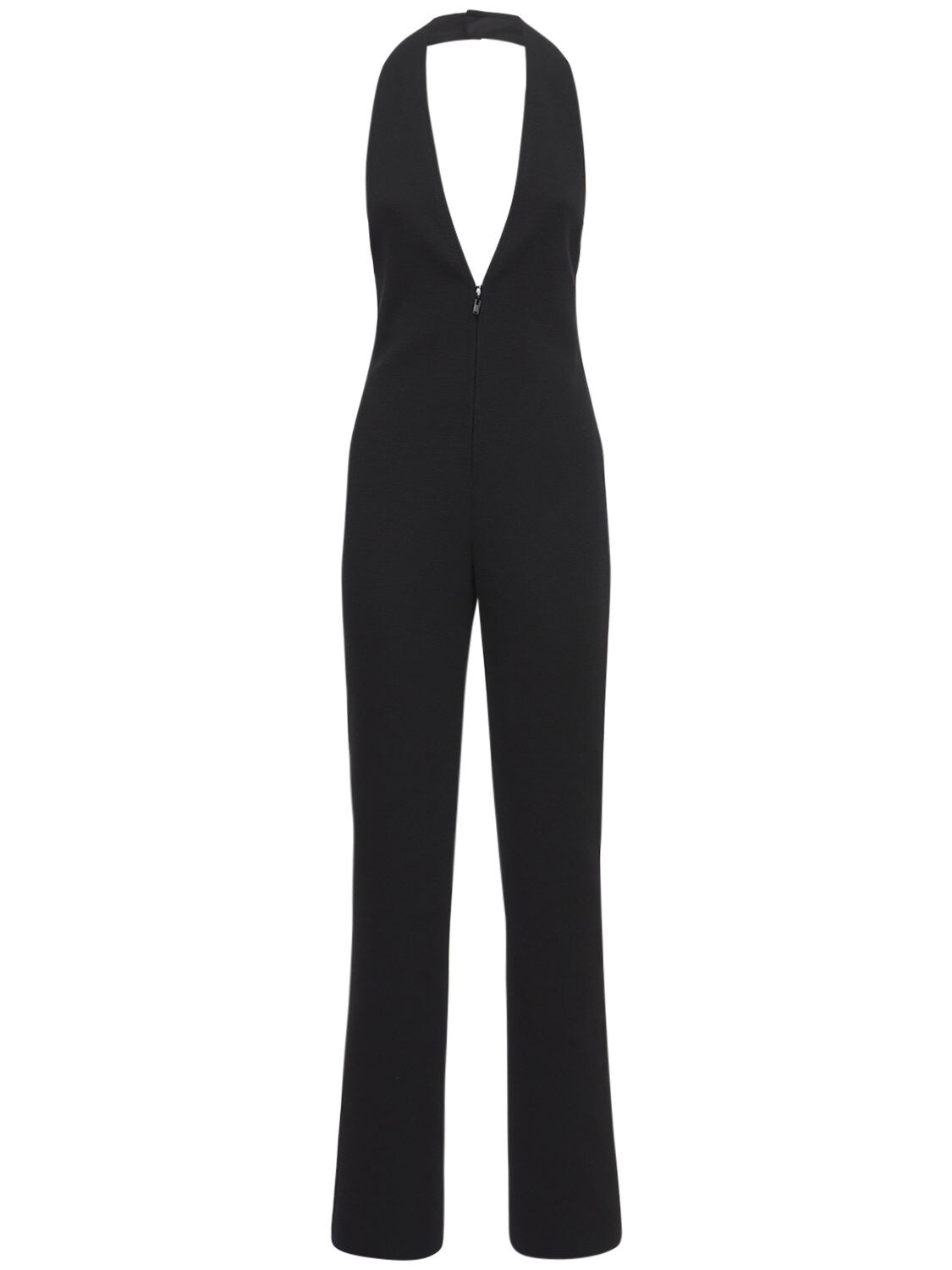 SAINT LAURENT DEEP V NECK WOOL BLEND JERSEY JUMPSUIT,73I06C121-MTAWMA2