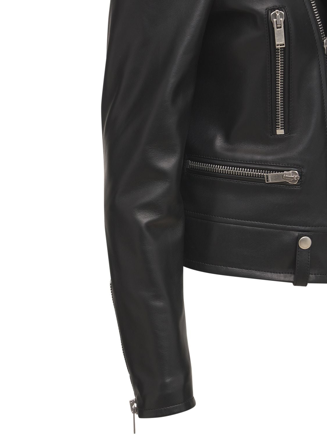 Shop Saint Laurent Leather Biker Jacket In Black
