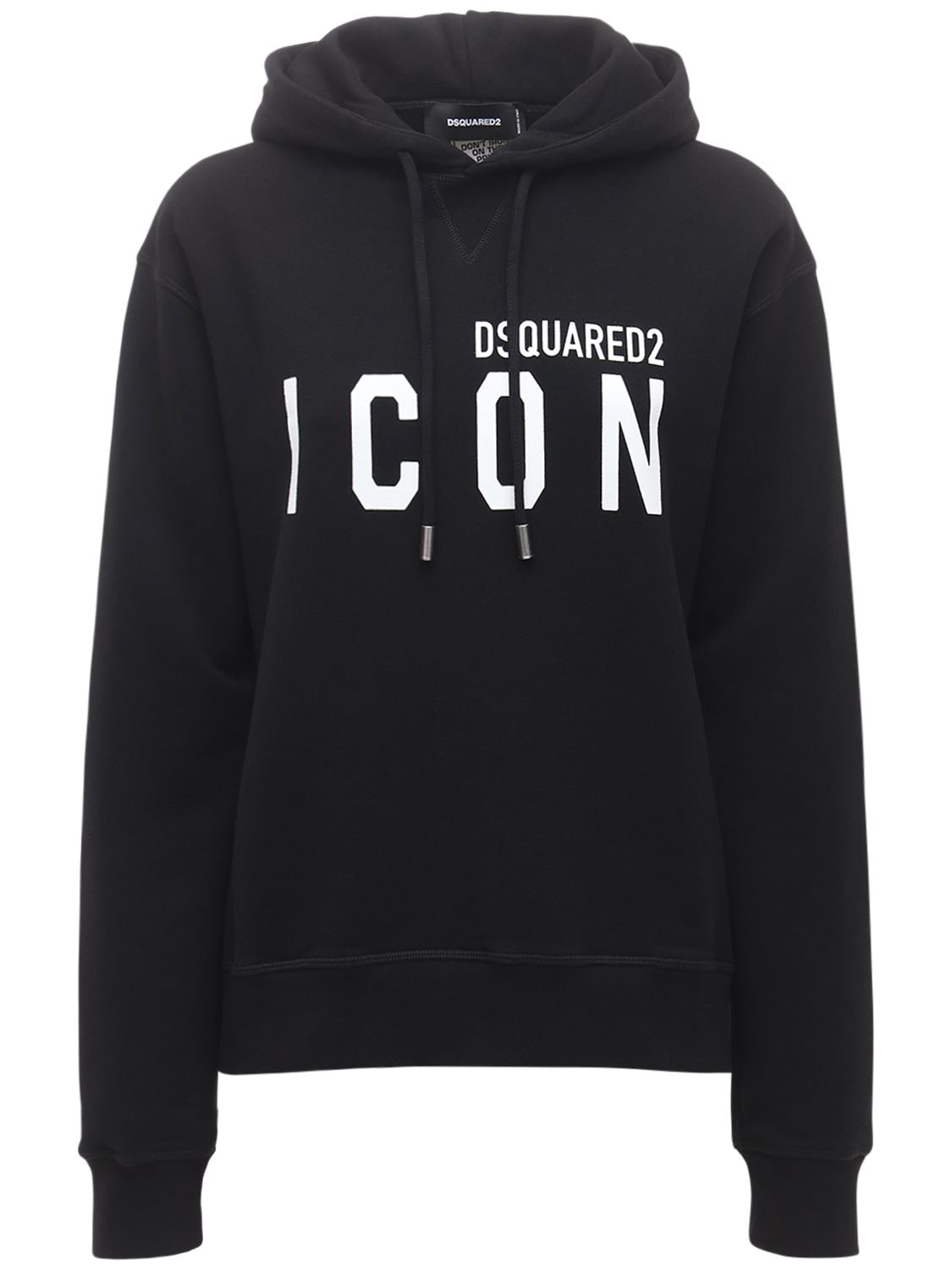 Dsquared2 Icon Logo Print Cotton Jersey Hoodie In Black