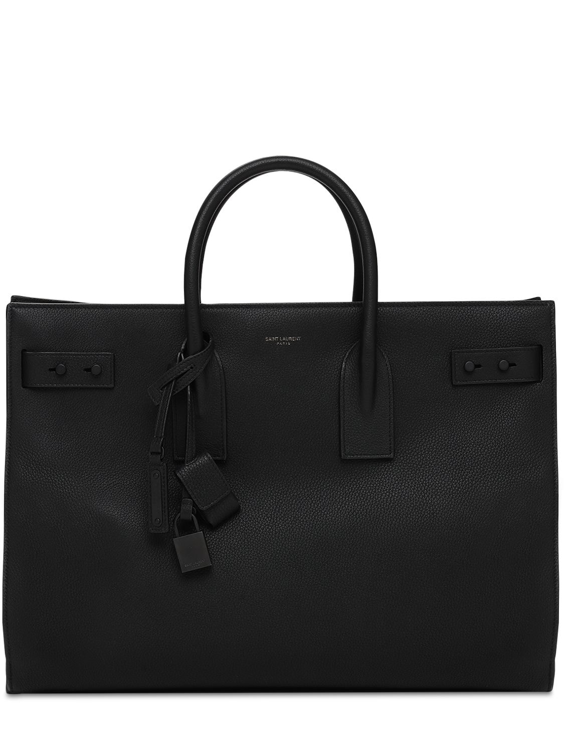 Saint Laurent Logo Leather Tote Bag In Black