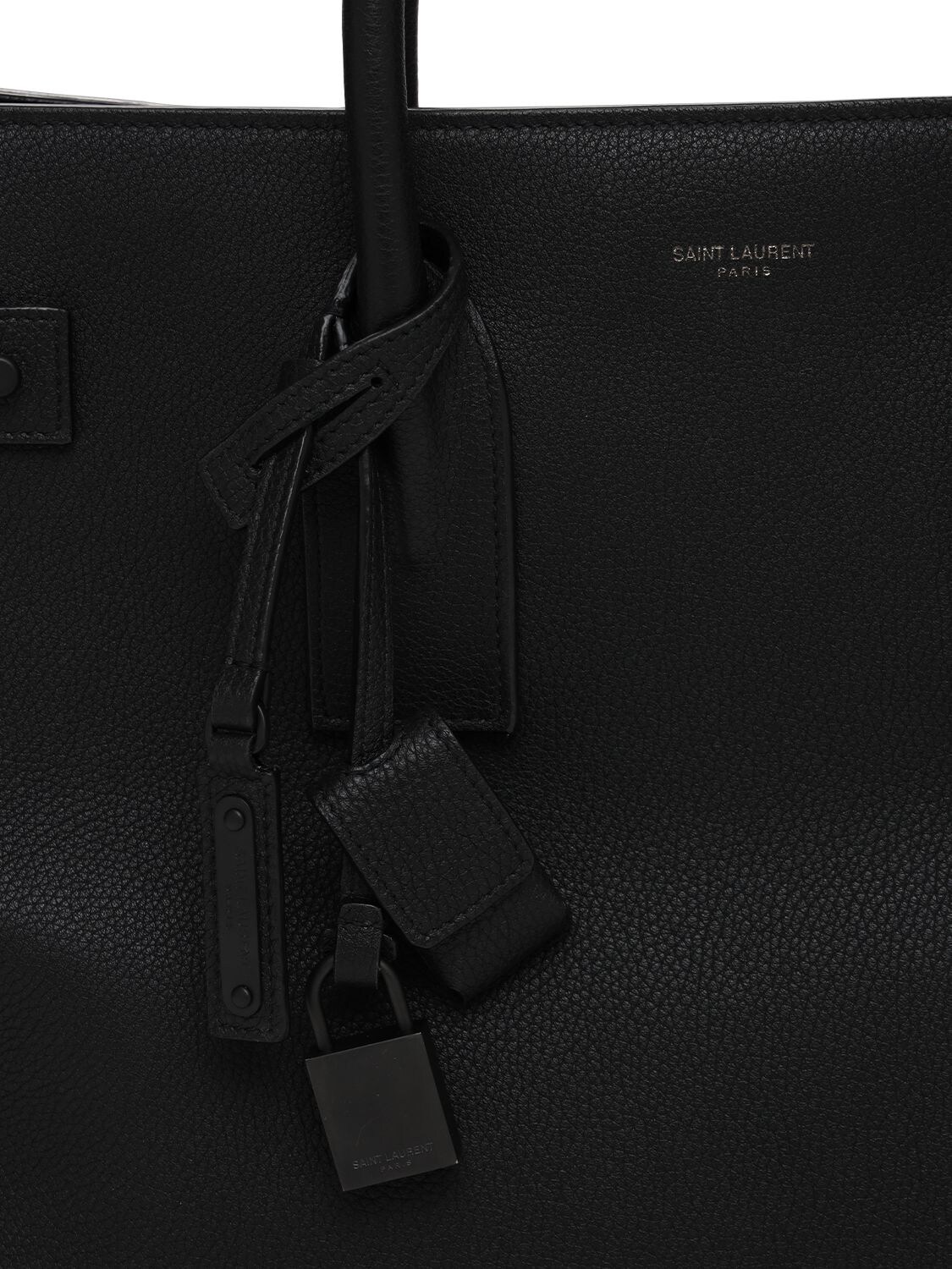 Shop Saint Laurent Logo Leather Tote Bag In Black