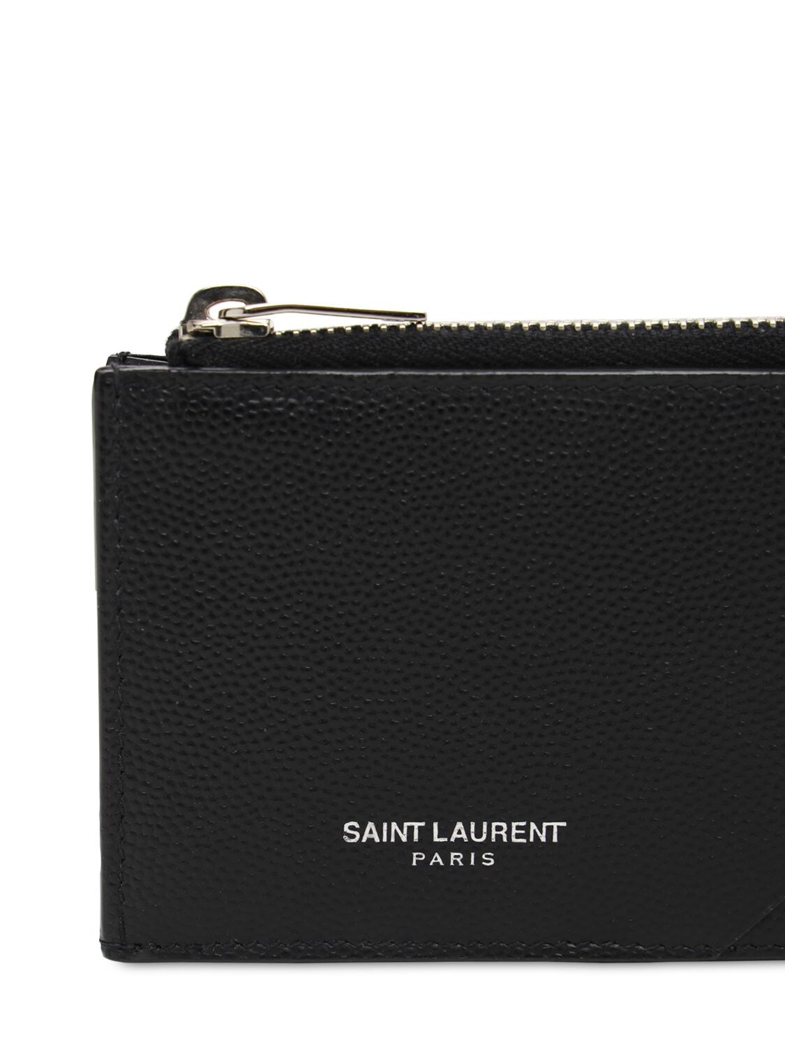 Shop Saint Laurent Leather Zip Card Holder In Black