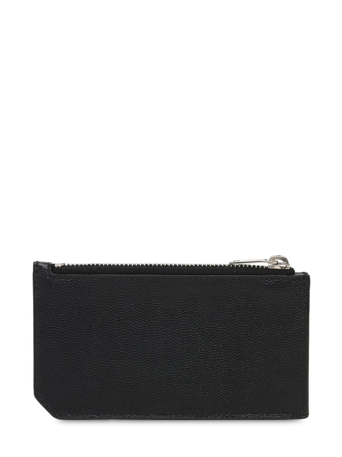 Shop Saint Laurent Leather Zip Card Holder In Black