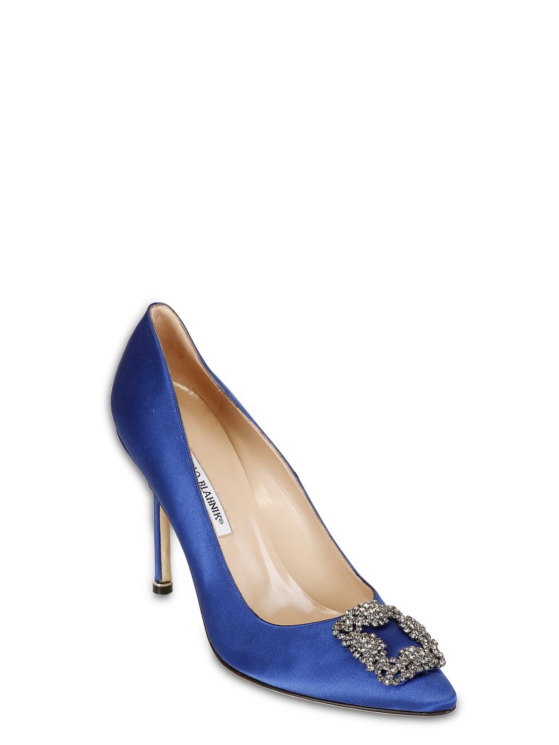 Shop Manolo Blahnik 105mm Hangisi Satin Pumps In Royal Blue