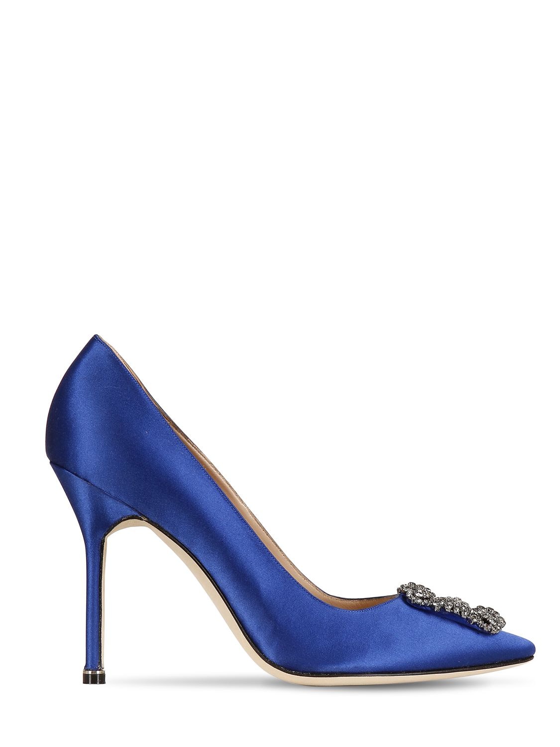 Manolo Blahnik 105mm Hangisi Satin Pumps In Royal Blue