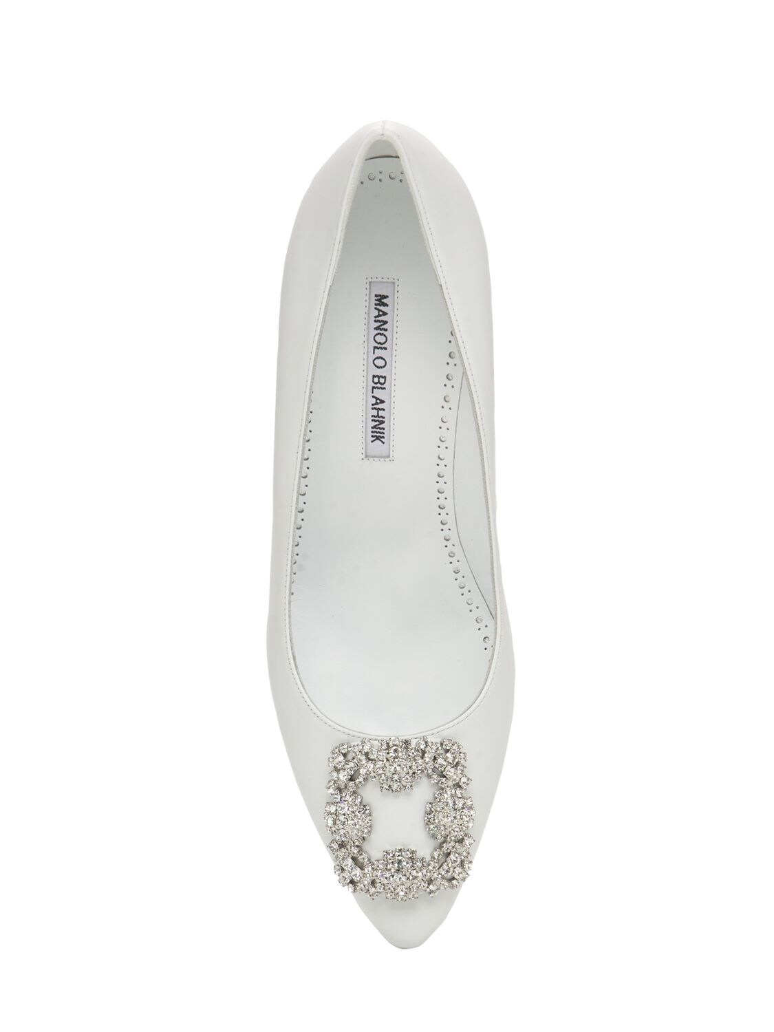 Shop Manolo Blahnik 70mm Hangisi Leather Pumps In White
