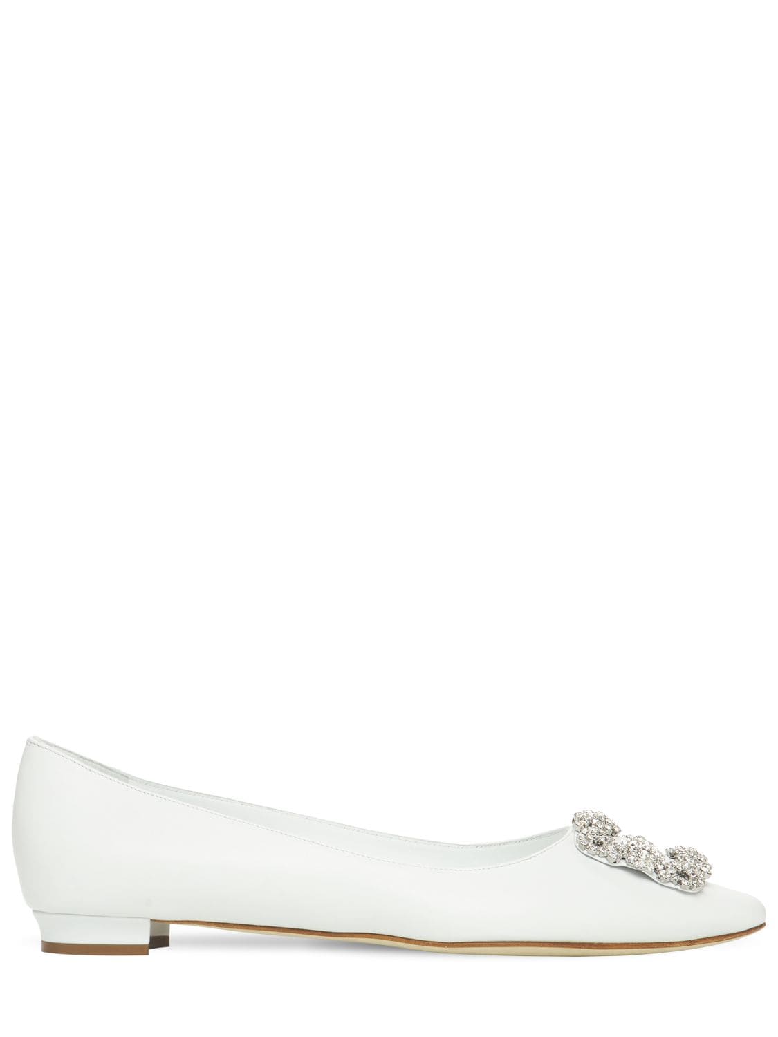 Manolo Blahnik 10mm Hangisi Leather Flats In White