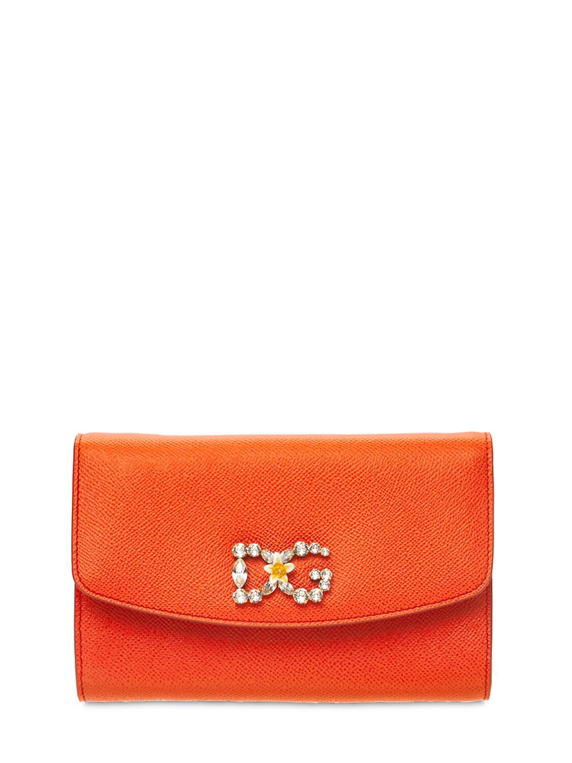 Dolce & Gabbana Dauphine Embellished Leather Bag In Orange