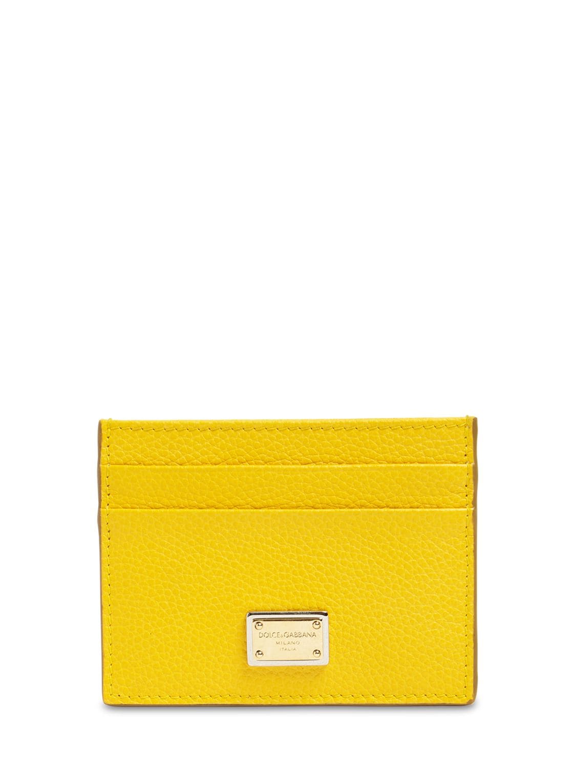 Dolce & Gabbana Grained Leather Card Holder In Yellow
