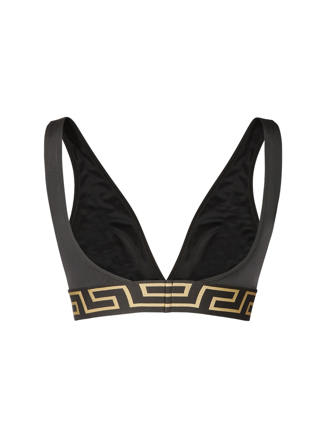 Shop Versace Triangle Bikini Top W/ Greek Motif In Black