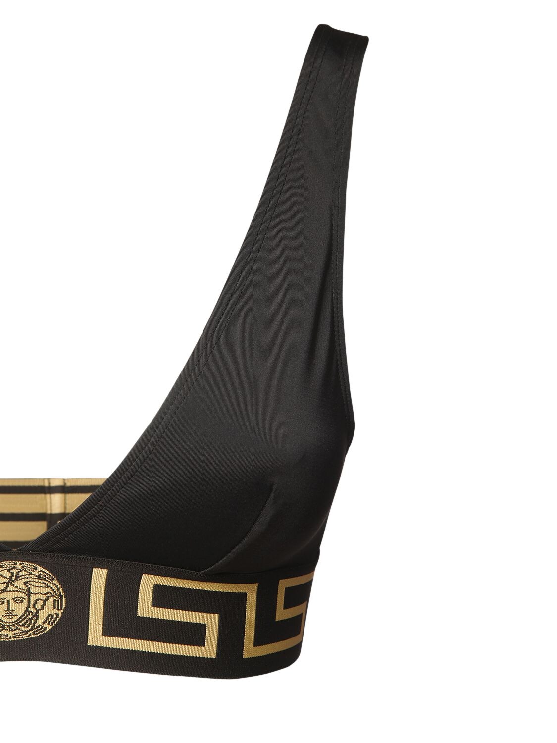 Shop Versace Triangle Bikini Top W/ Greek Motif In Black