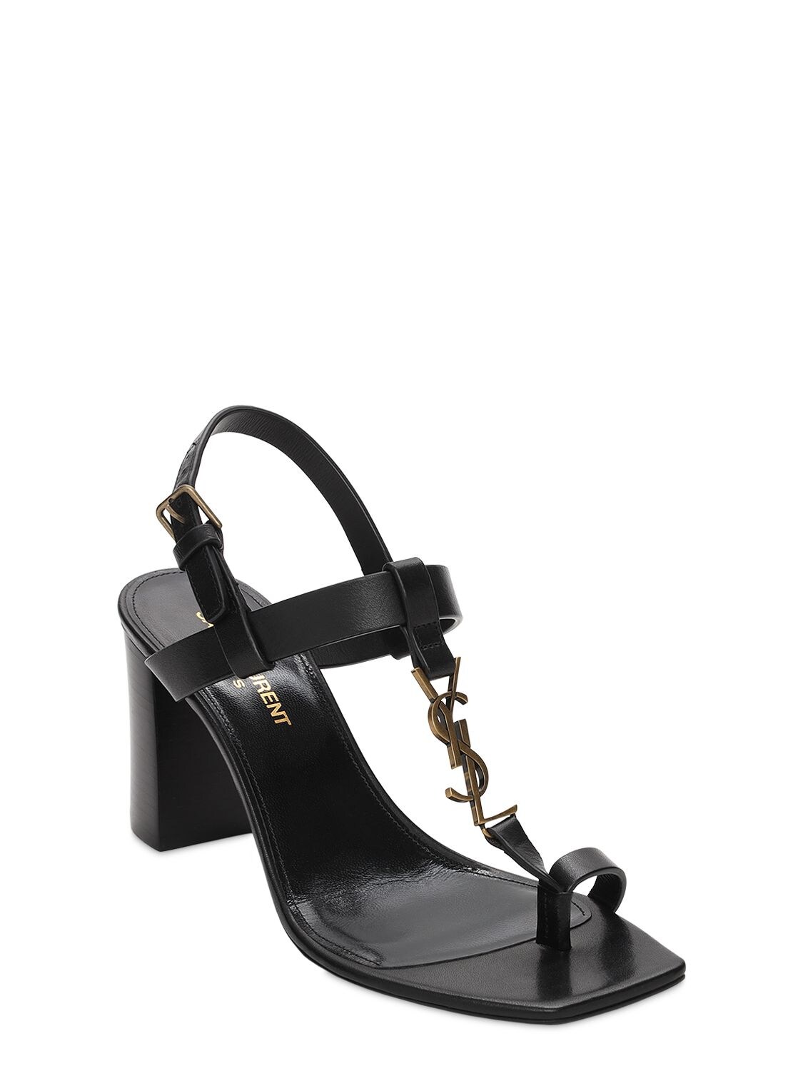 Shop Saint Laurent 75mm Cassandra Leather Sandals In Black