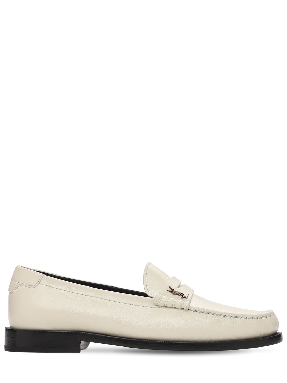 Shop Saint Laurent 15mm Le Leather Loafers In Pearl